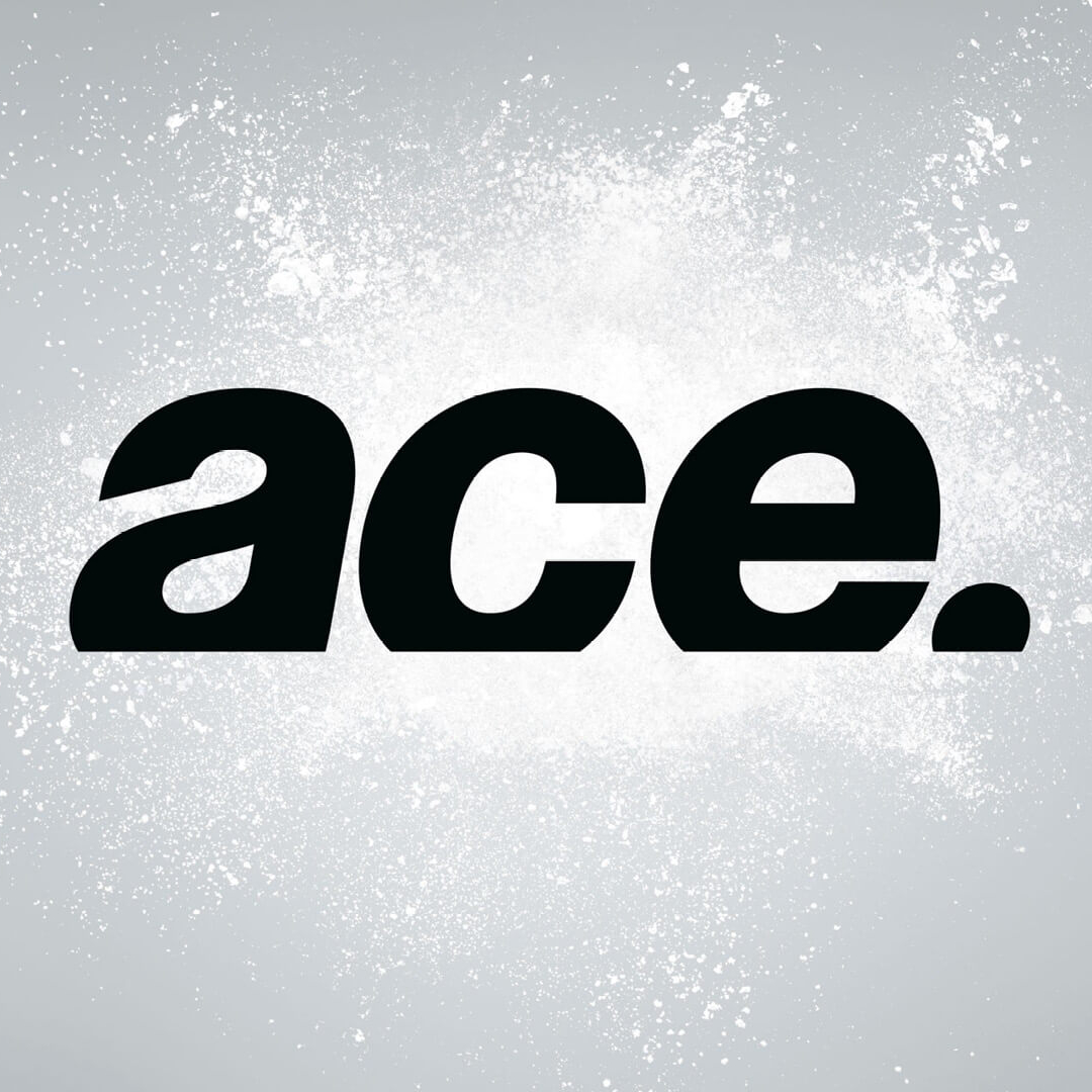 ACE logo on image of white powder explosion by Camilla Wedege