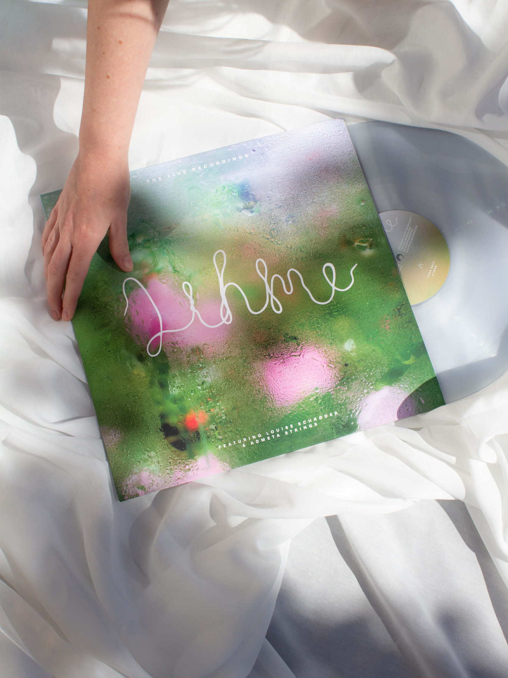 Hand reaching for Lihme music EP vinyl album cover designed by Camilla Wedege