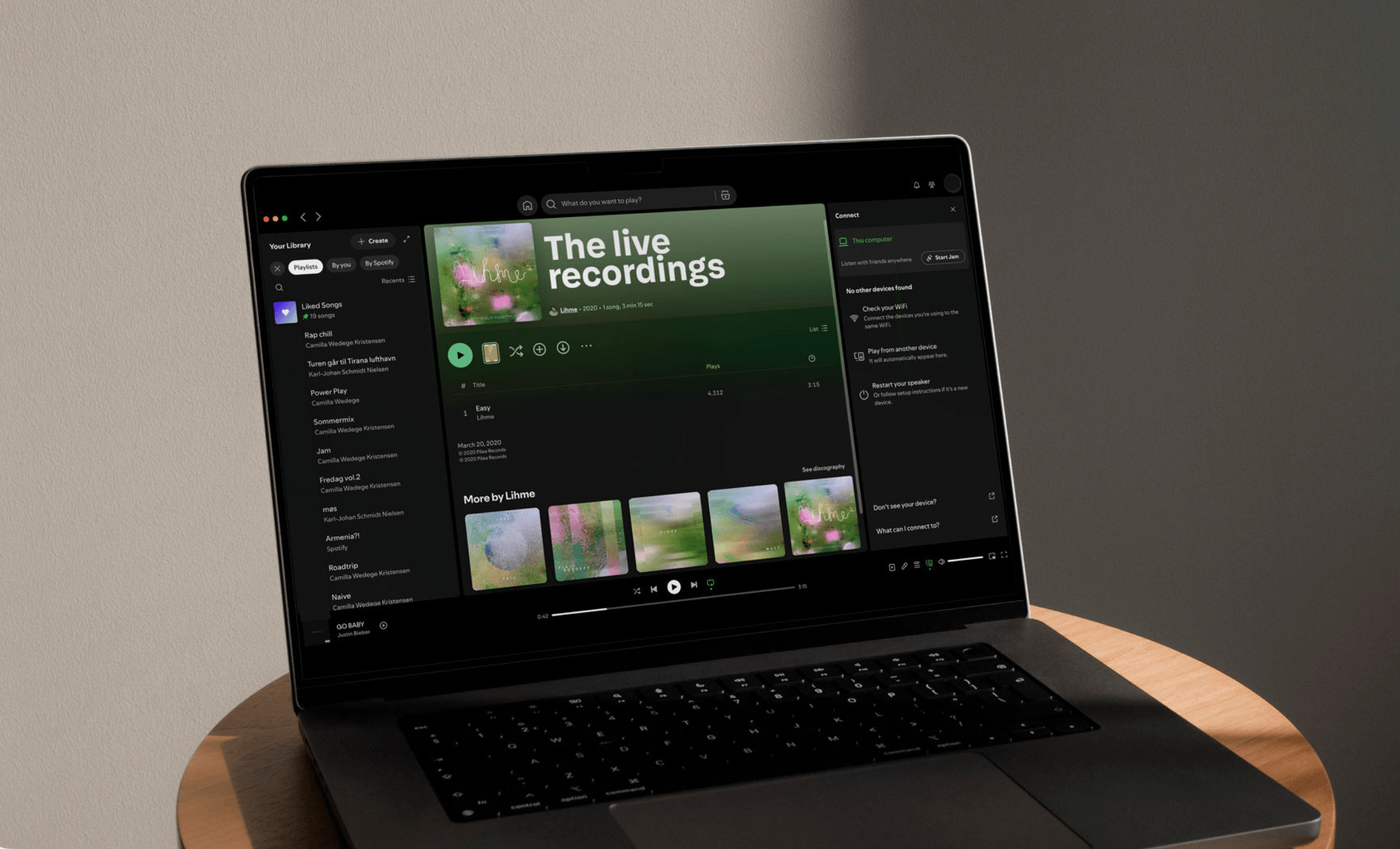The live recordings on spotify on a laptop by Camilla Wedege