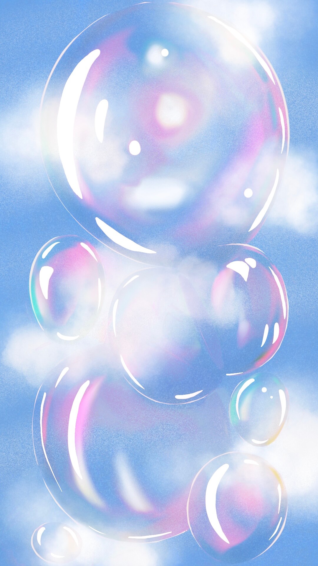 illustration of soap bubbles in the sky by Camilla Wedege
