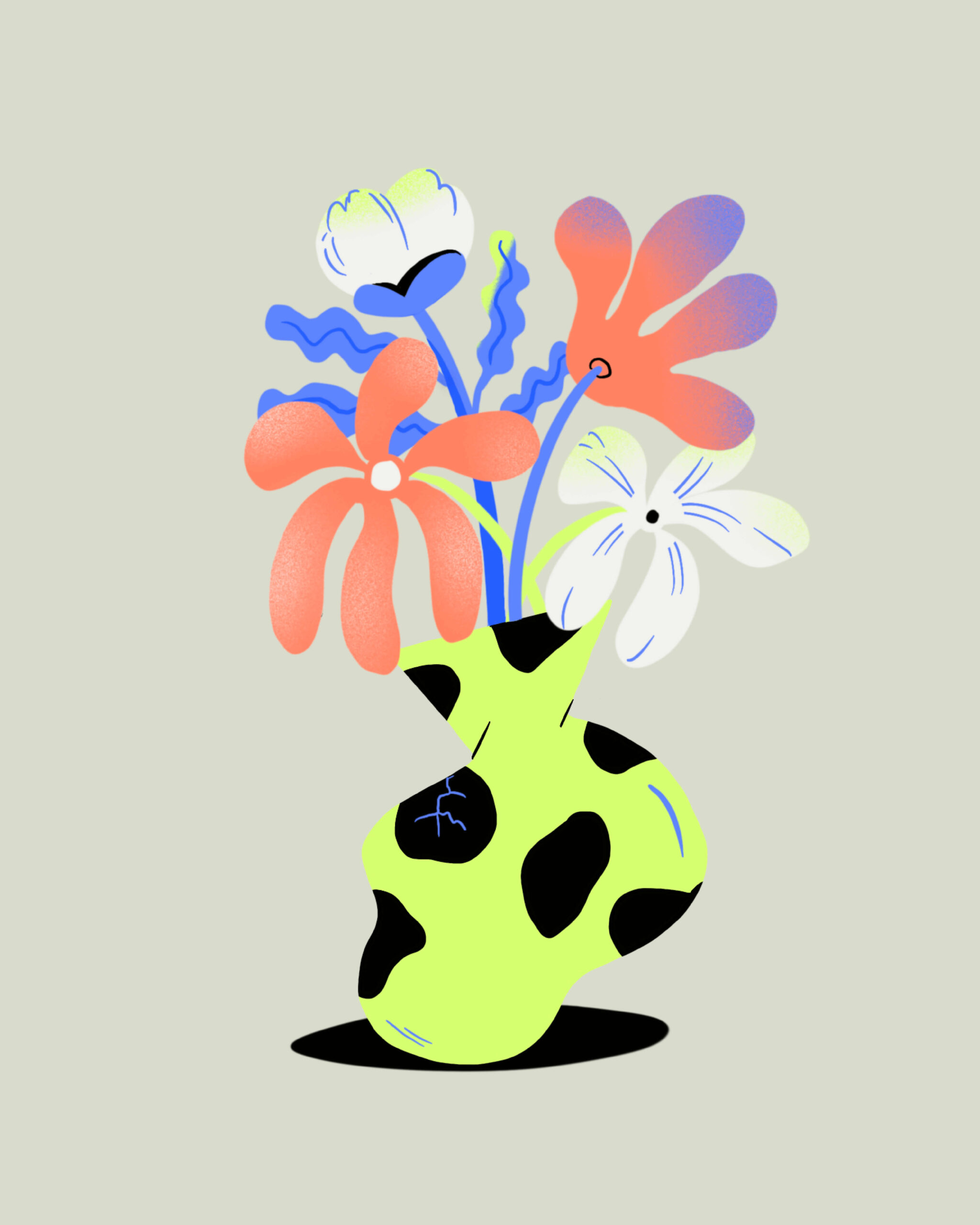 Illustration of flowers in a wonky vase by Camilla Wedege