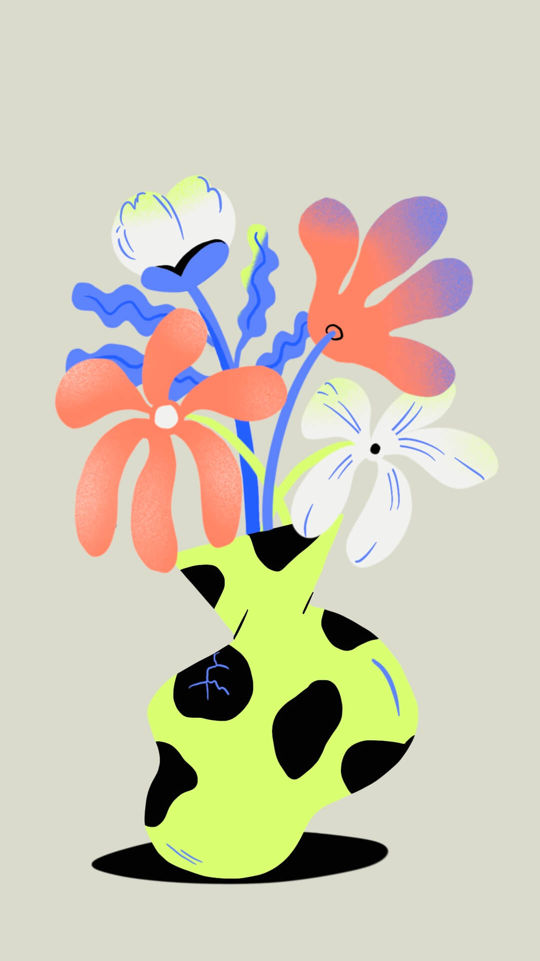 Illustration of flowers in a wonky vase by Camilla Wedege
