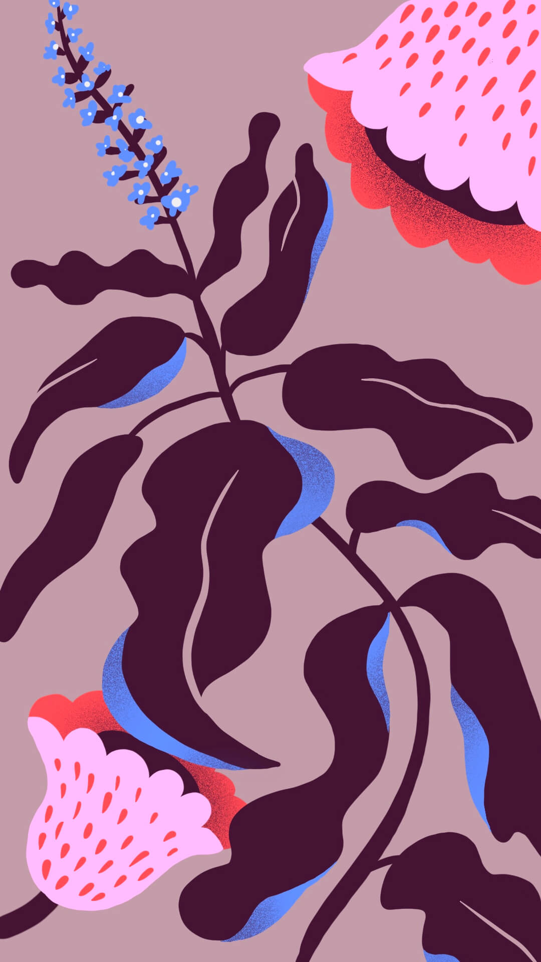 Illustration of an abstract plant with flowers by Camilla Wedege
