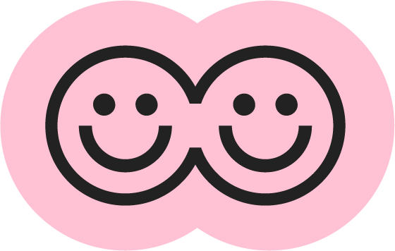 Pink sticker with siamese smiley icons by Camilla Wedege