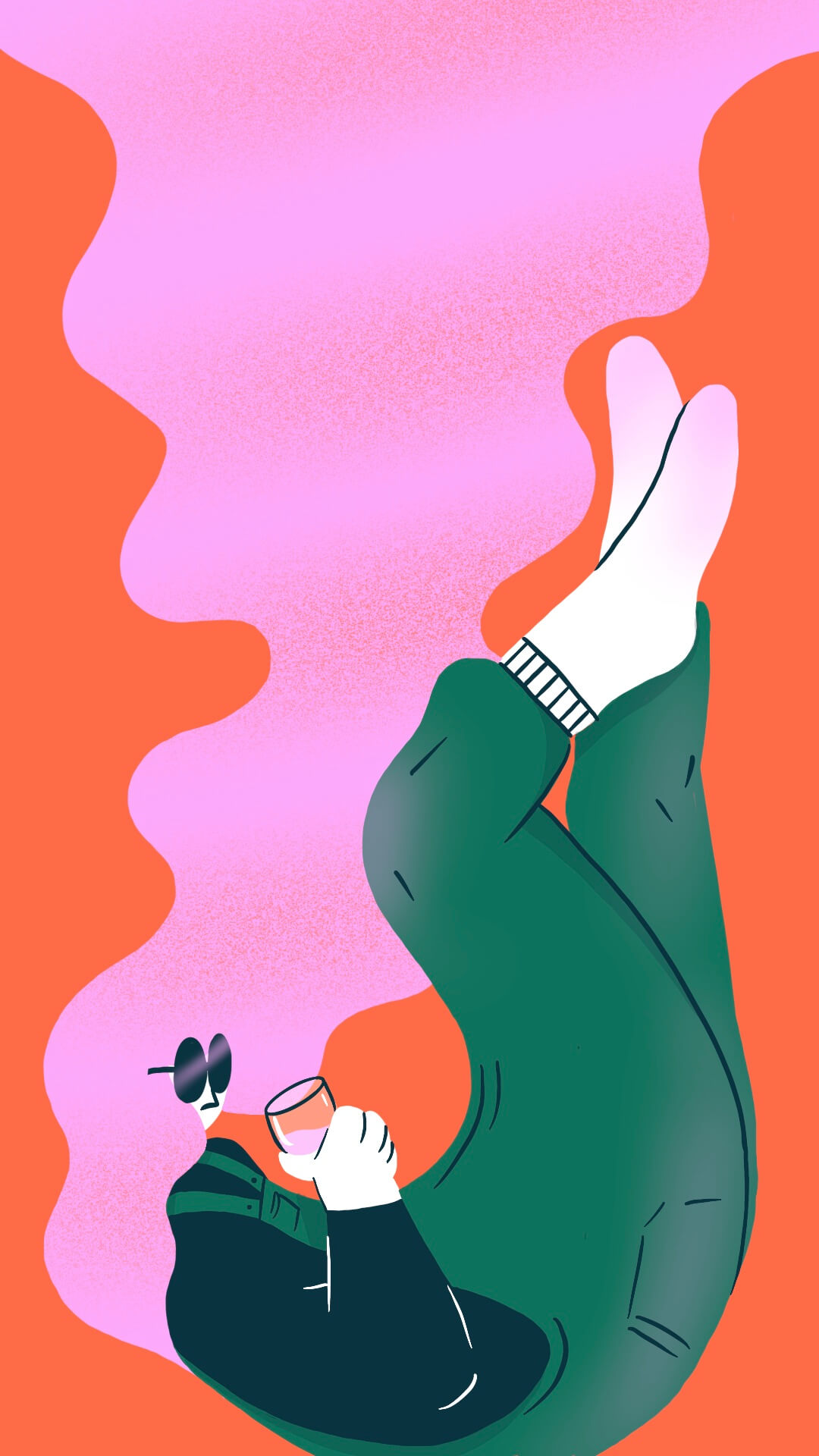 Girl with pink hair drinking wine illustration by Camilla Wedege